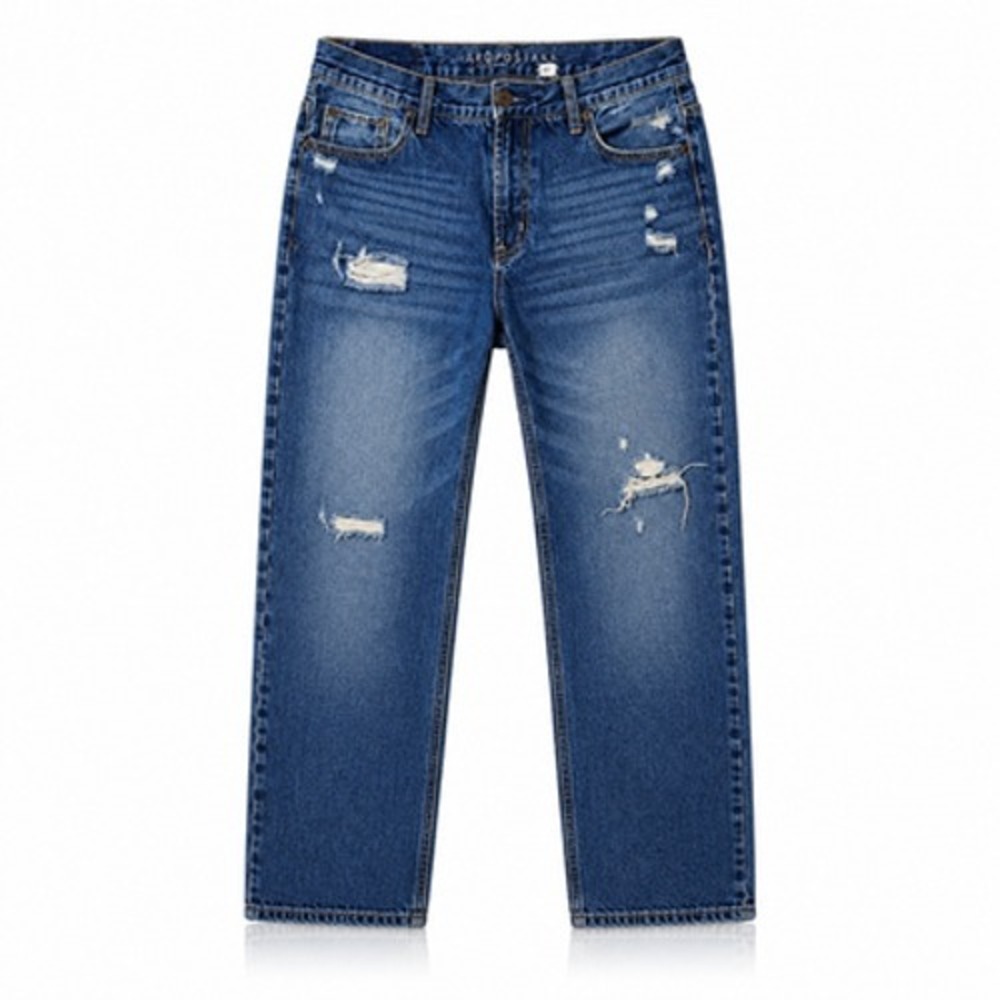 Aeropostale Distressed Jeans Mens 34x30 Blue Straight Leg Medium Wash Denim
